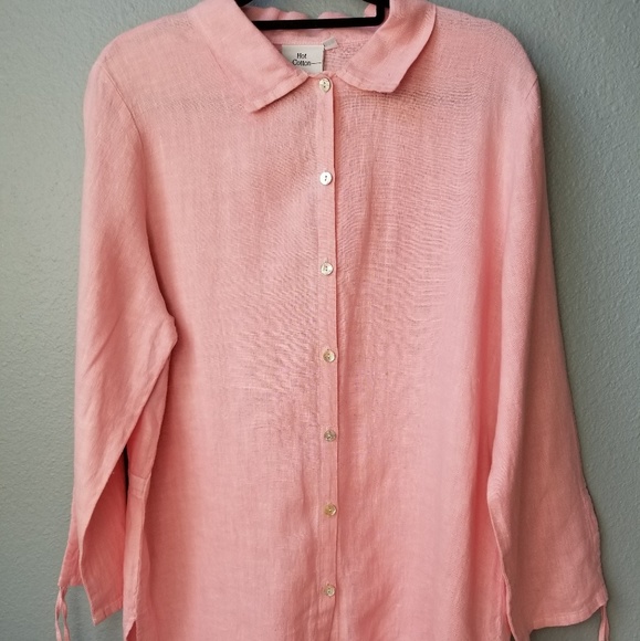 Hot Cotton Tops Hot Cotton Lagenlook Linen Tunic Blouse Tie Back